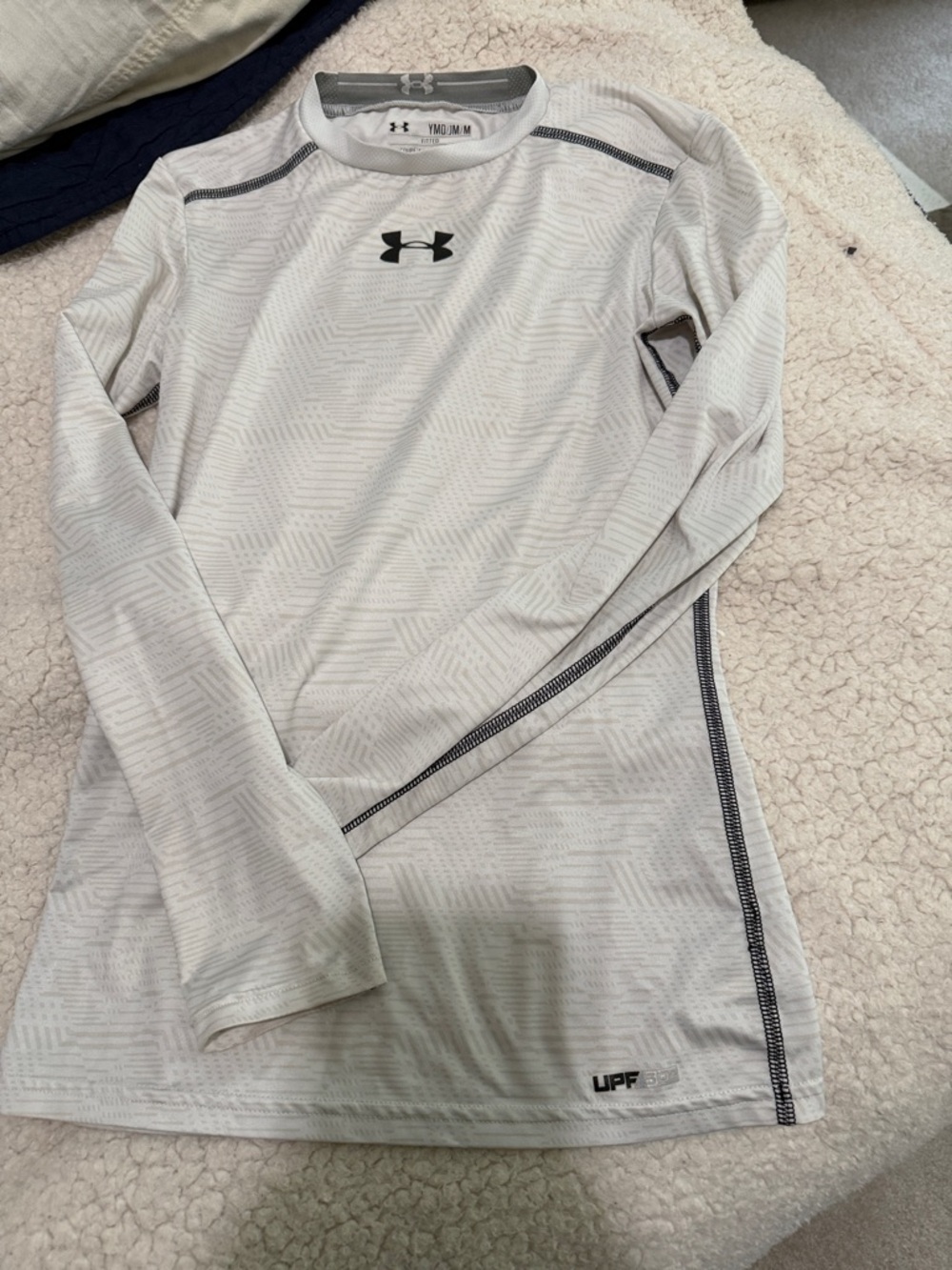 Under Armour UPF White Long-Sleeve Performance Shirt with Black Logo and UPF